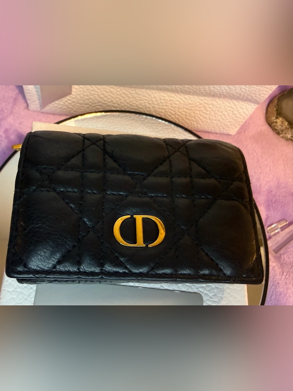 Christian Dior Caro Compact Bifold Wallet Black Cannage Calfskin Box & Dust Bag - Picture 9 of 12